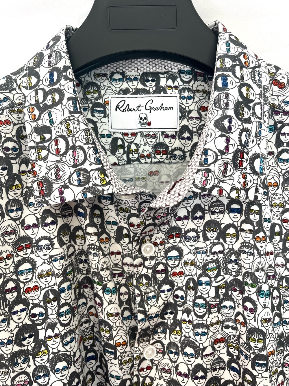 Robert Graham Faces with Glasses Print Short Sleeve Shirt 4XL